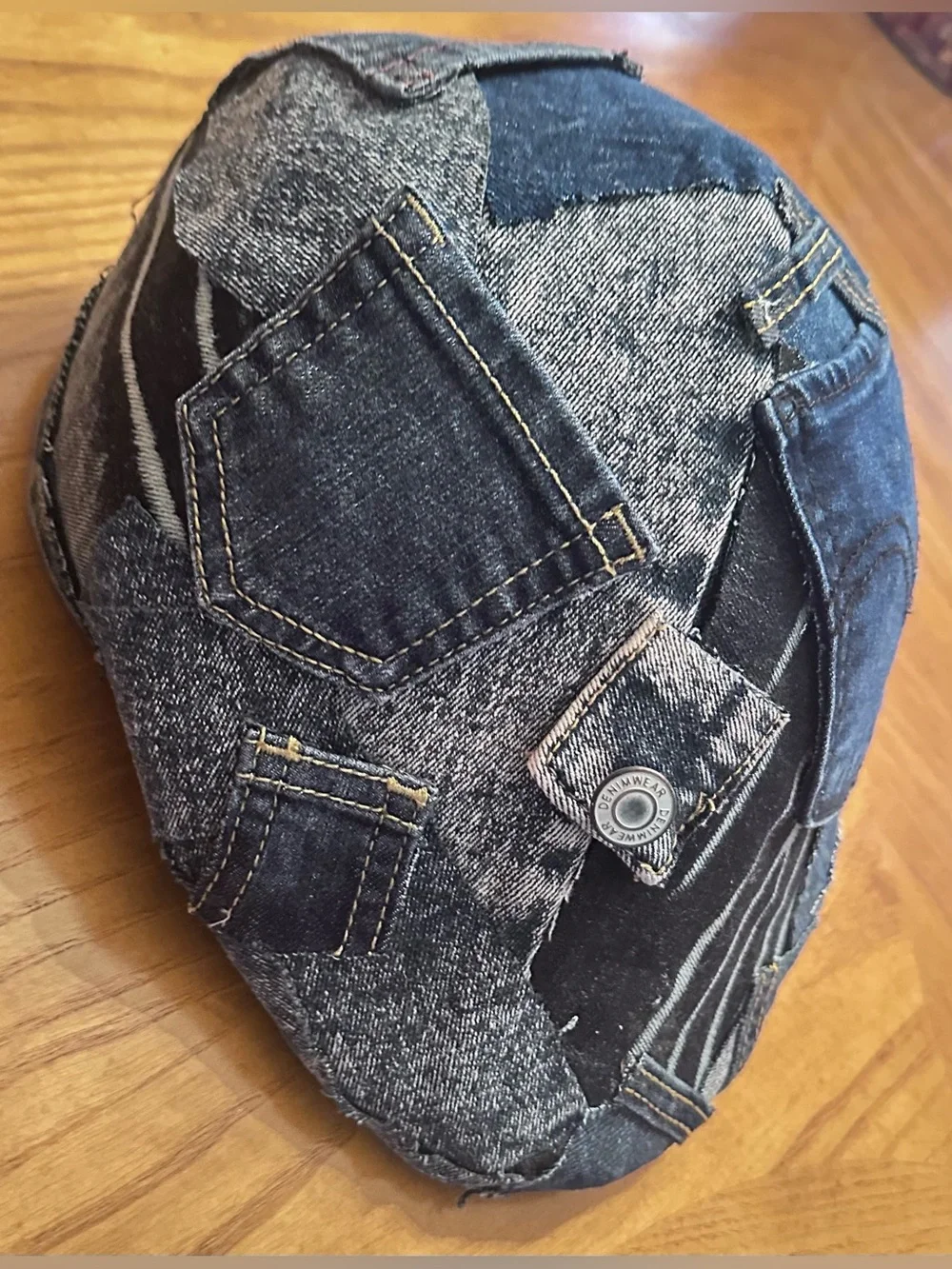 Upcycled Denim Patchwork Newsboy Cap - Blue size L/XL